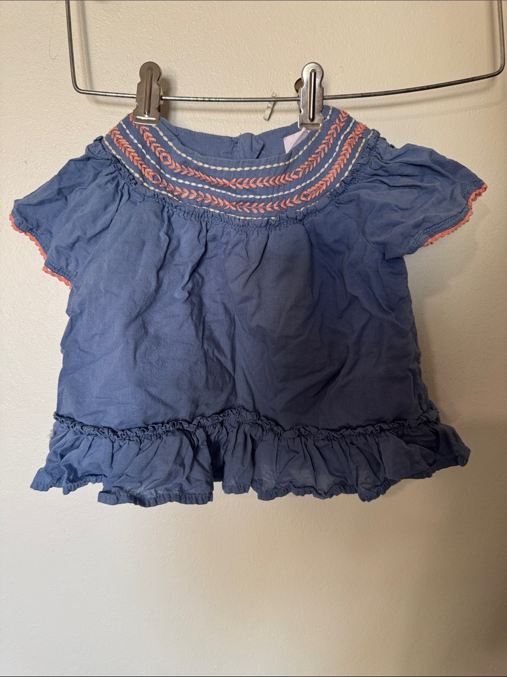 Tommy Bahama Girls Blue Off-Shoulder Top with Pink Embroidery
